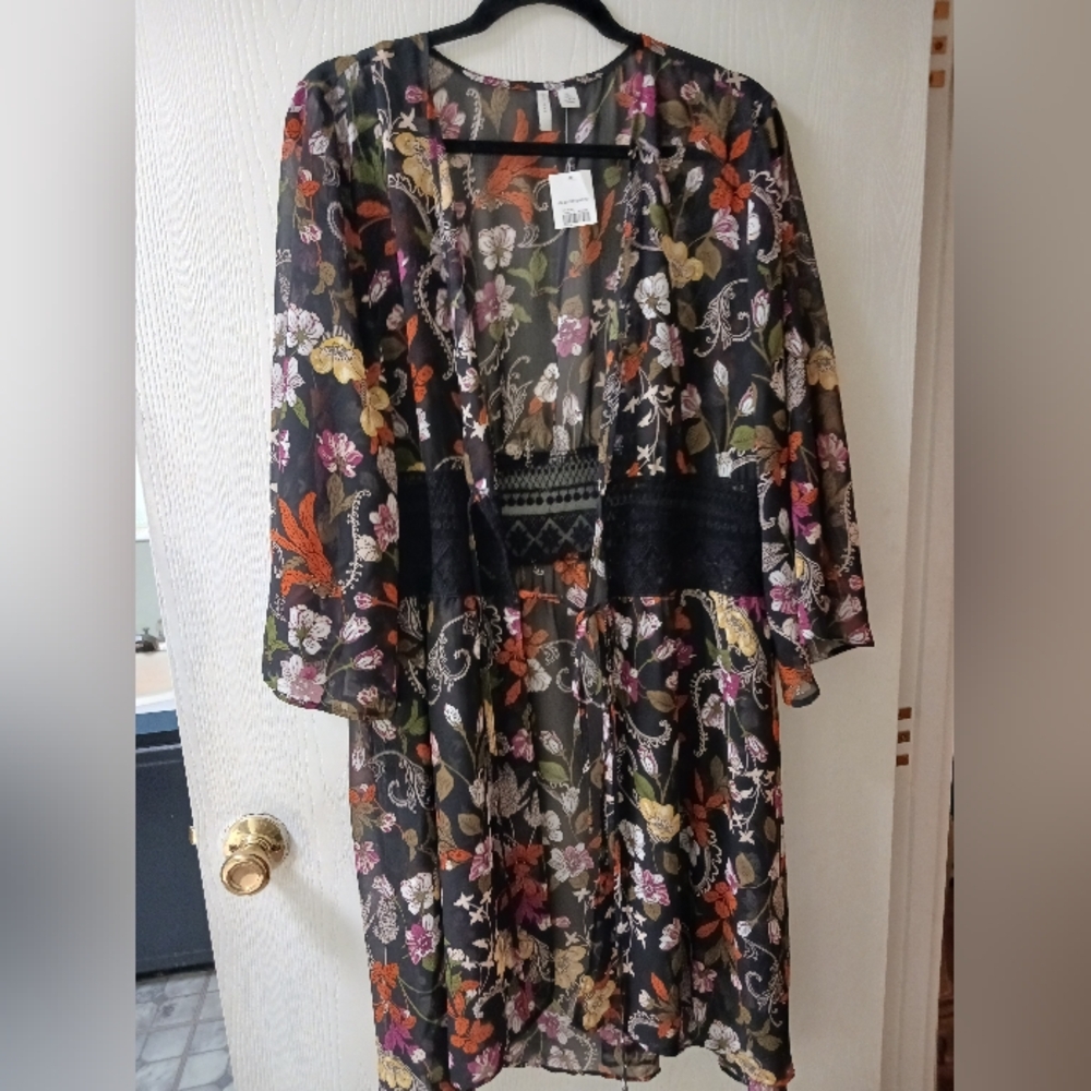 Est. 1946 Sheer Coverup NWT Drawstring Tie 3/4 Sleeve BOHO